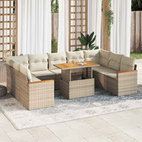 vidaXL Divano da Giardino 10 pz con Cuscini Beige in Polyrattan Acacia