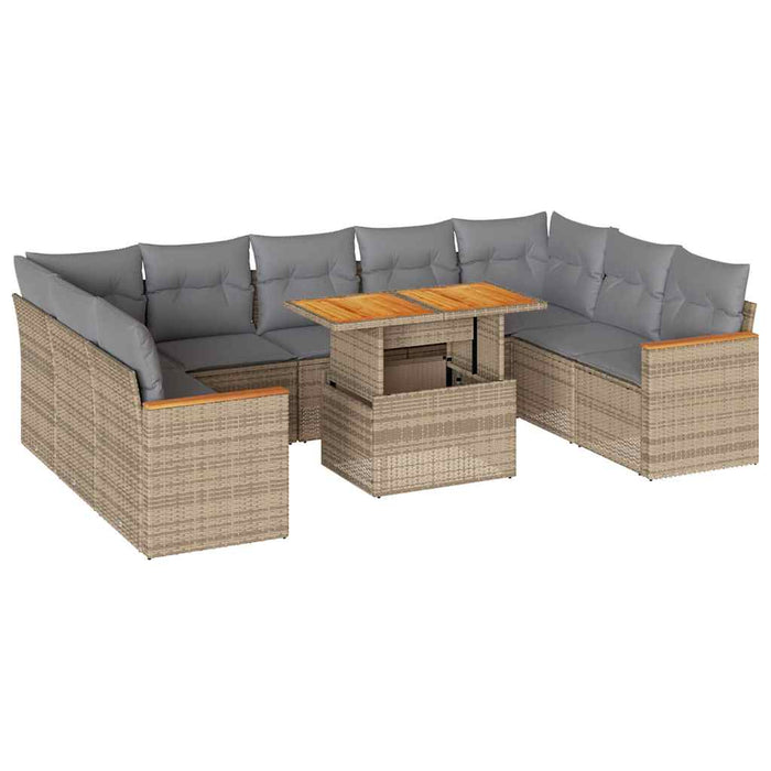 vidaXL Divano da Giardino 10 pz con Cuscini Beige in Polyrattan Acacia