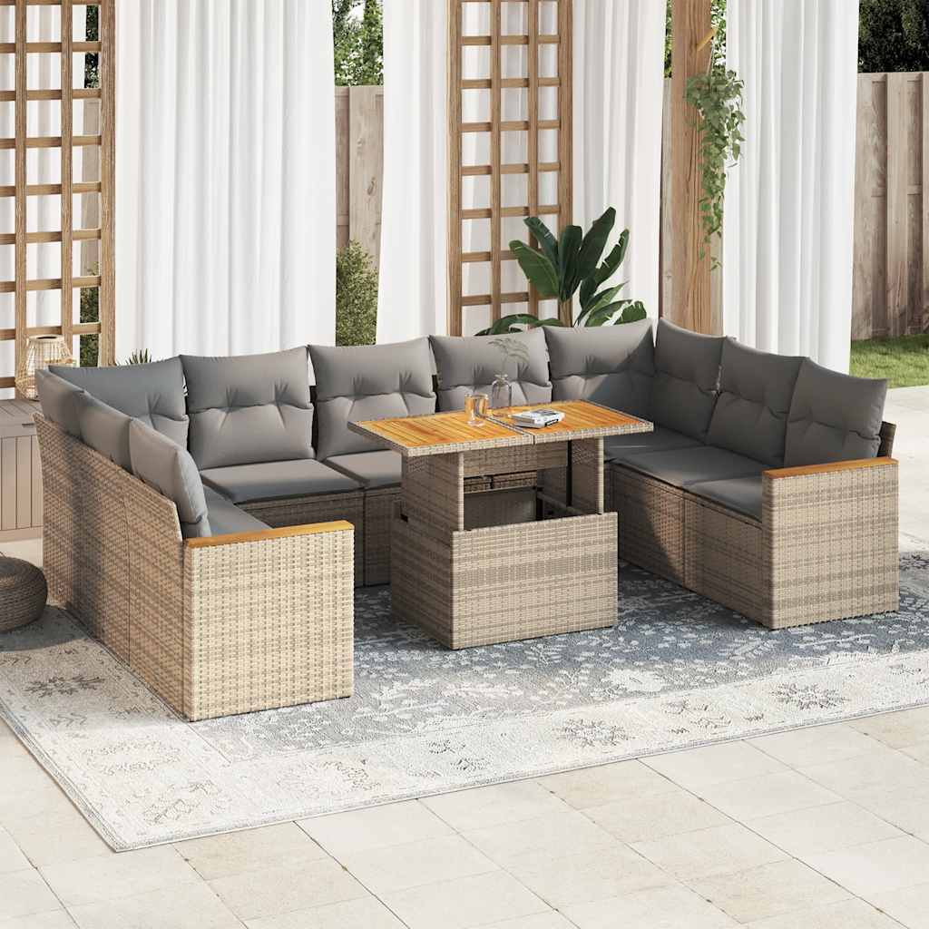 vidaXL Divano da Giardino 10 pz con Cuscini Beige in Polyrattan Acacia