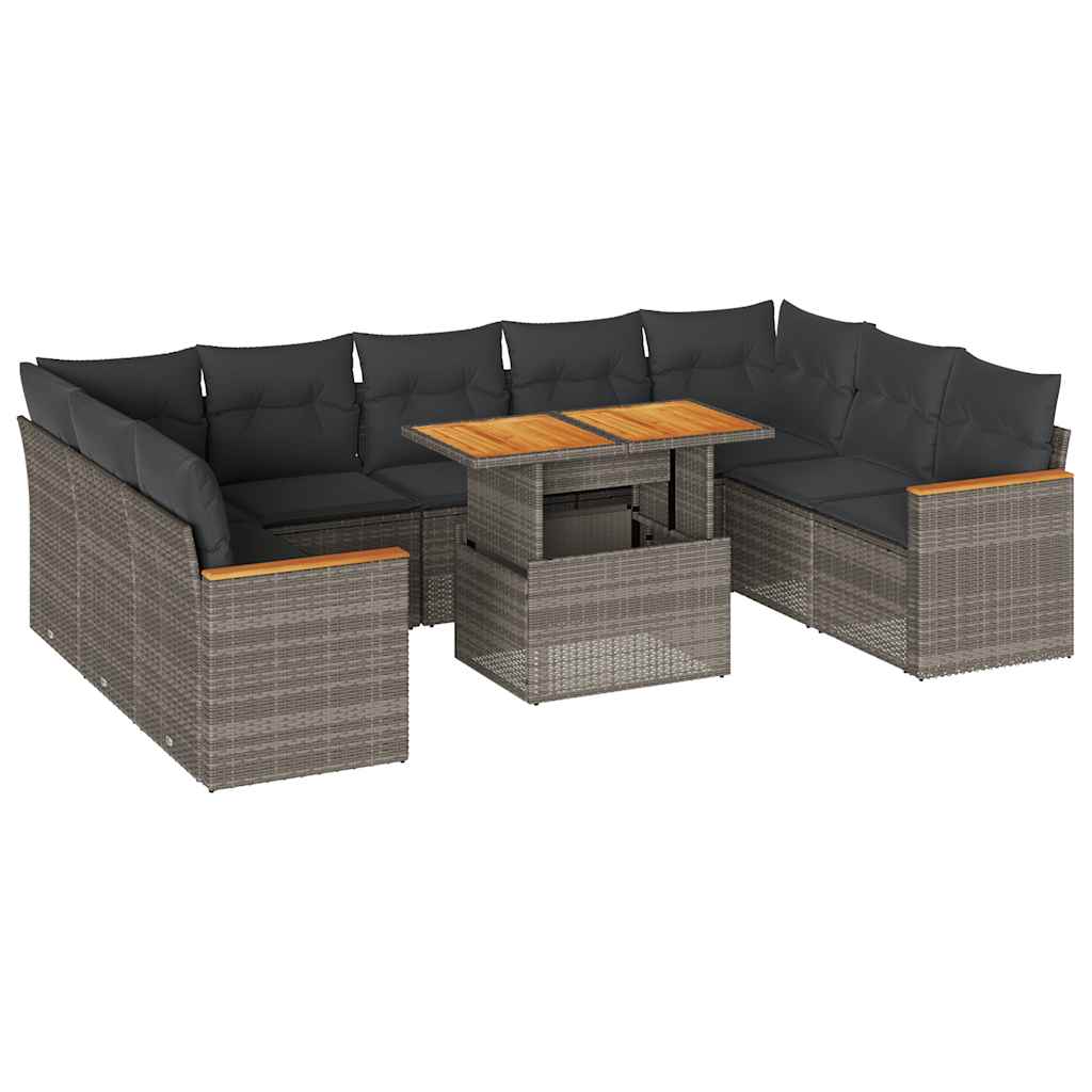 vidaXL Divano Giardino 10 pz con Cuscini Grigio in Polyrattan Acacia