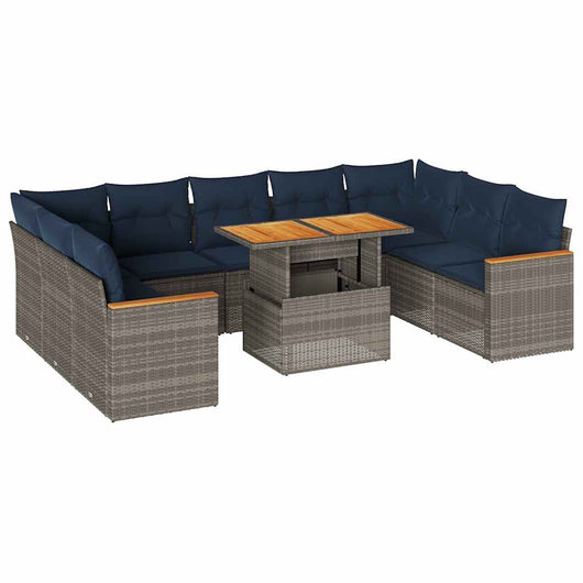 vidaXL Set Divano da Giardino 10 pz con Cuscini Grigio in Polyrattan