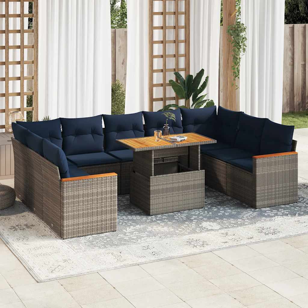 vidaXL Set Divano da Giardino 10 pz con Cuscini Grigio in Polyrattan