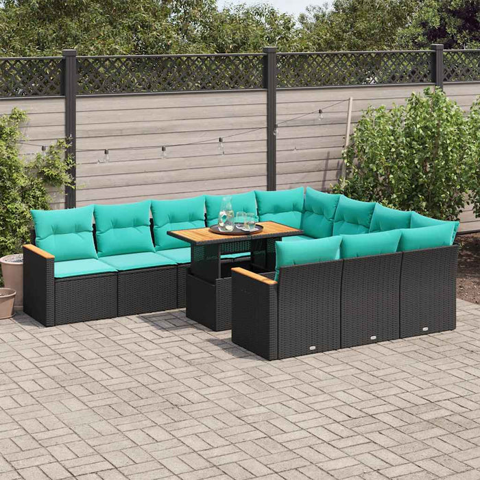 Set Divani da Giardino 11 pz con Cuscini in Polyrattan Nero 3327536