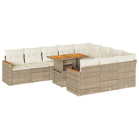 Set Divani da Giardino 11pz con Cuscini Beige Acacia Polyrattan 3327537