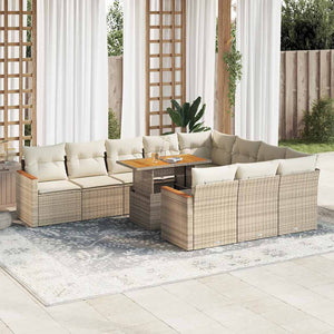 Set Divani da Giardino 11pz con Cuscini Beige Acacia Polyrattan