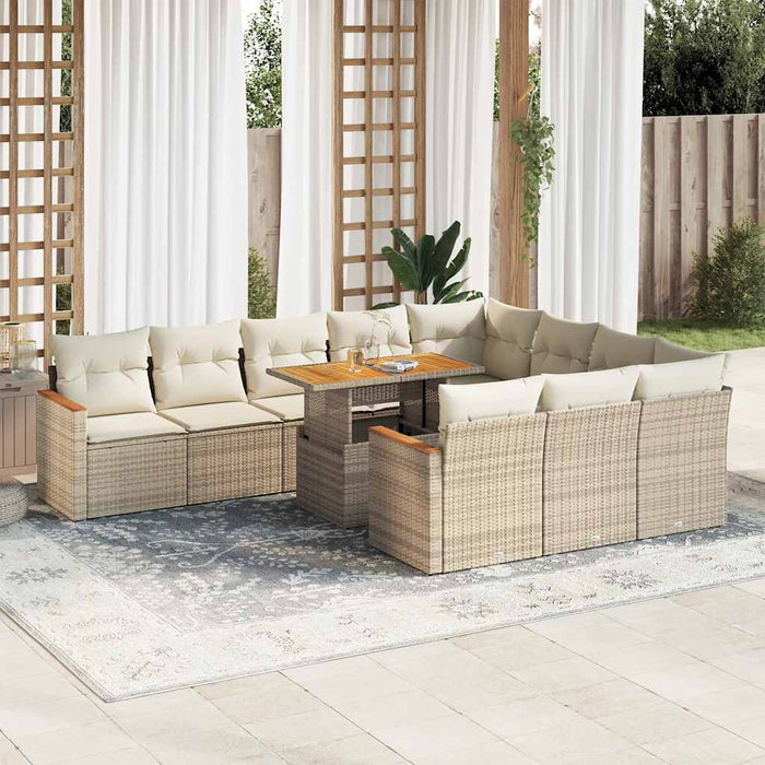 Set Divani da Giardino 11pz con Cuscini Beige Acacia Polyrattan 3327537