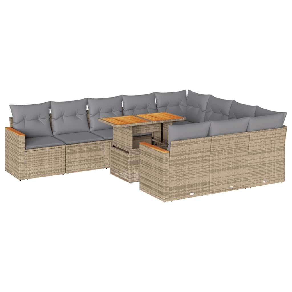vidaXL Set Divani da Giardino 11pz con Cuscini Beige Acacia Polyrattan