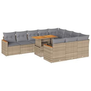 vidaXL Set Divani da Giardino 11pz con Cuscini Beige Acacia Polyrattan