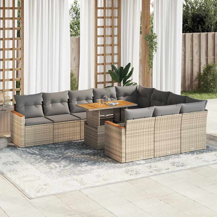 vidaXL Set Divani da Giardino 11pz con Cuscini Beige Acacia Polyrattan