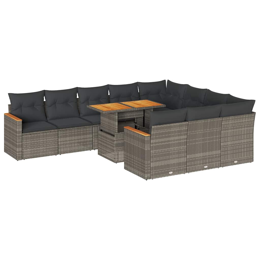 Set Divani Giardino 11 pz con Cuscini Polyrattan Acacia Grigio 3327539