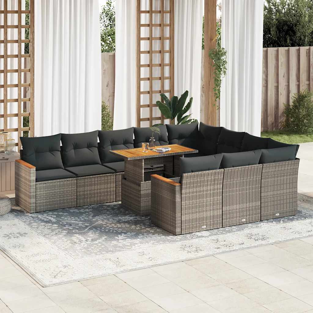 vidaXL Set Divani Giardino 11 pz con Cuscini Polyrattan Acacia Grigio