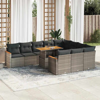 vidaXL Set Divani Giardino 11 pz con Cuscini Polyrattan Acacia Grigio