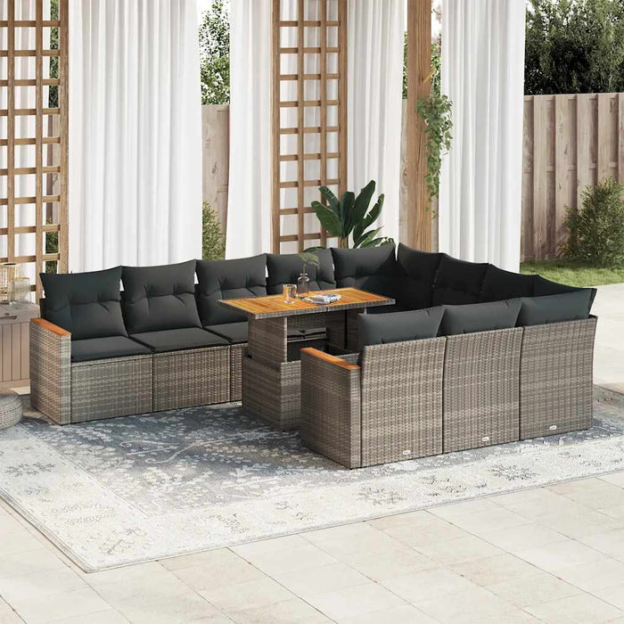 vidaXL Set Divani Giardino 11 pz con Cuscini Polyrattan Acacia Grigio