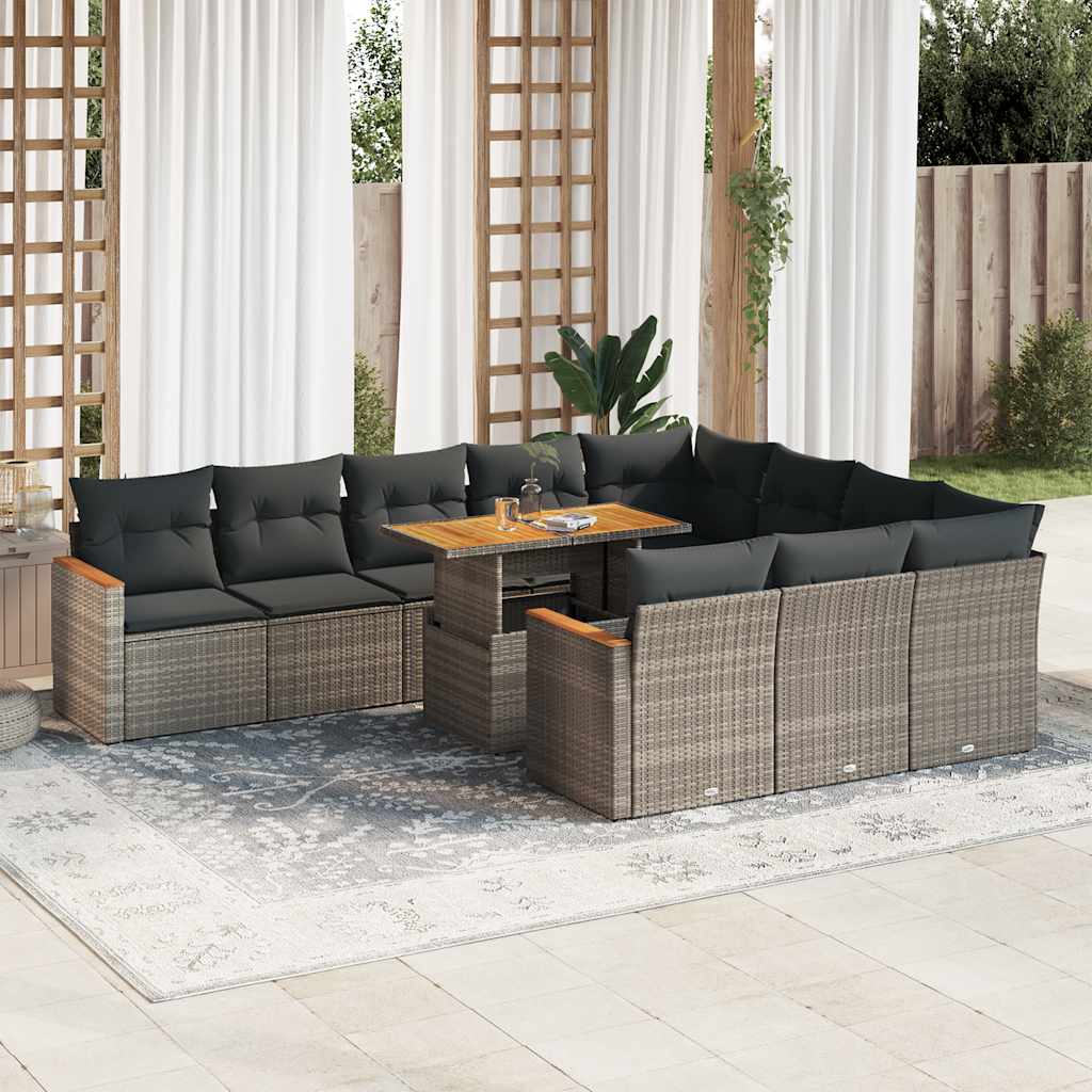 Set Divani Giardino 11 pz con Cuscini Polyrattan Acacia Grigio 3327539
