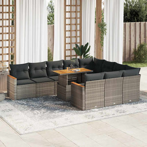 Set Divani Giardino 11 pz con Cuscini Polyrattan Acacia Grigio 3327539