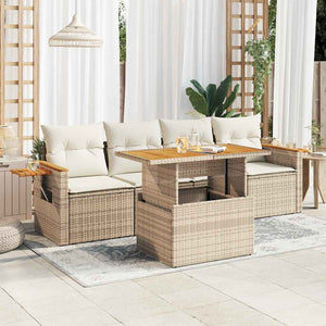 Set Divano da Giardino 5 pz con Cuscini Beige Polyrattan Acacia 3327544