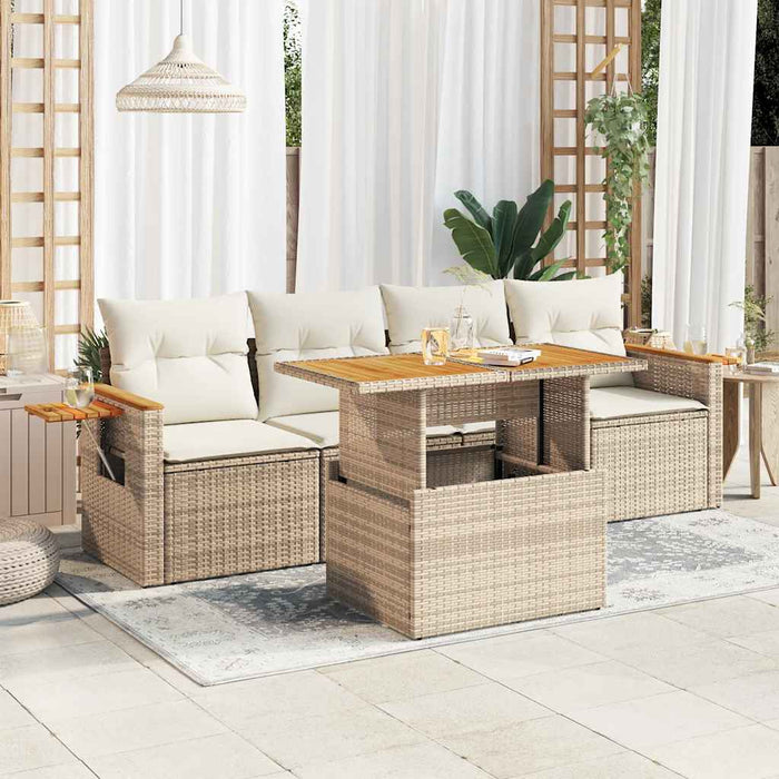 Set Divano da Giardino 5 pz con Cuscini Beige Polyrattan Acacia 3327544