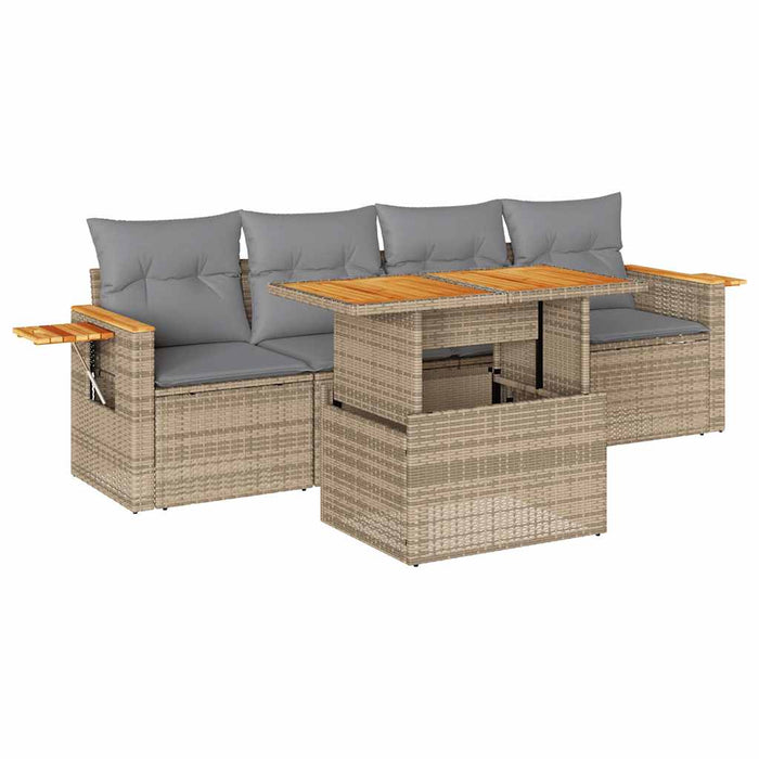 vidaXL Set Divano da Giardino 5 pz con Cuscini Beige Polyrattan Acacia