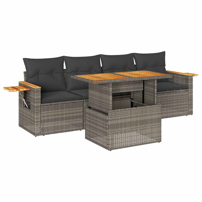 vidaXL Set Divano Giardino 5 pz con Cuscini Grigio Polyrattan Acacia