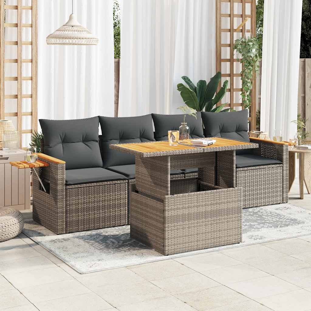 vidaXL Set Divano Giardino 5 pz con Cuscini Grigio Polyrattan Acacia