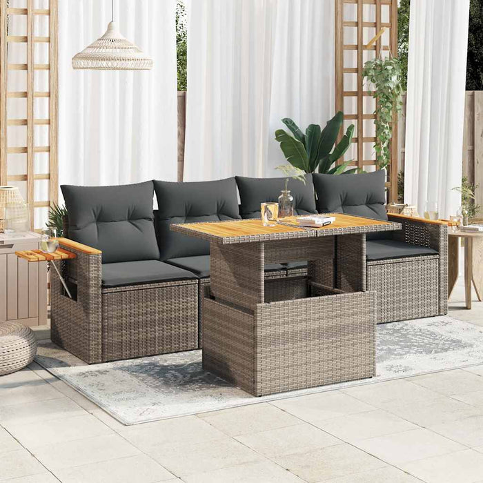 vidaXL Set Divano Giardino 5 pz con Cuscini Grigio Polyrattan Acacia
