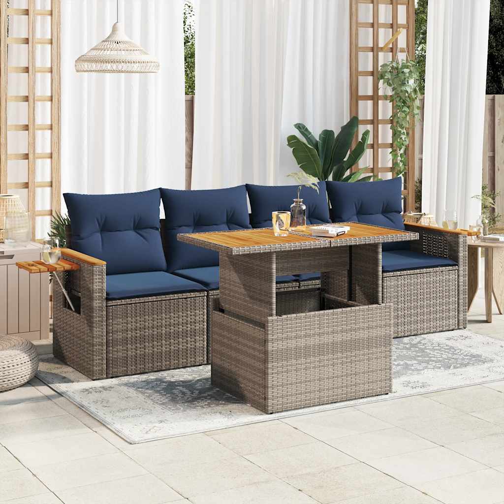 vidaXL Set Divano da Giardino 5 pz con Cuscini Grigio in Polyrattan