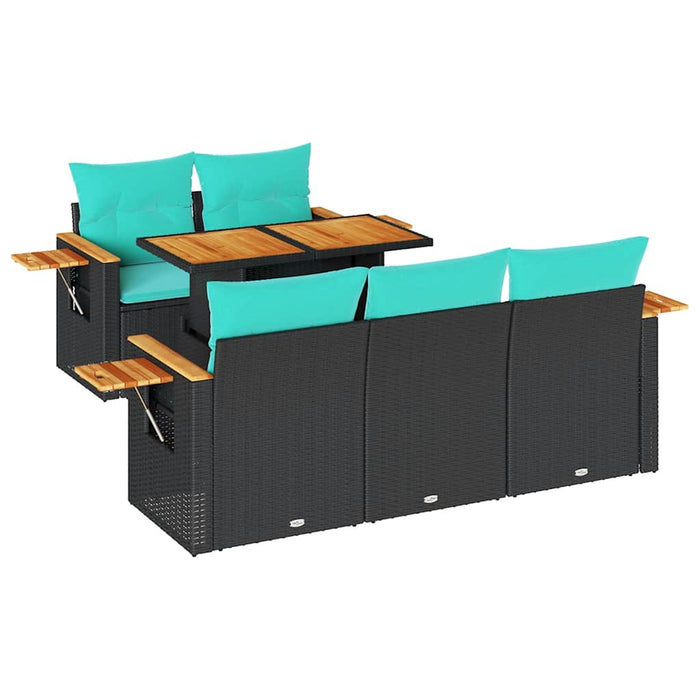 Set Divano da Giardino 6 pz con Cuscini Nero in Polyrattan 3327550