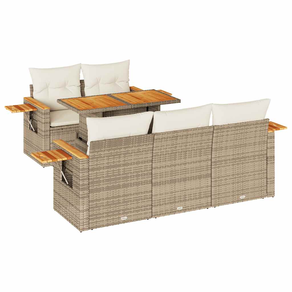 vidaXL Set Divano da Giardino 6 pz con Cuscini Beige Polyrattan Acacia