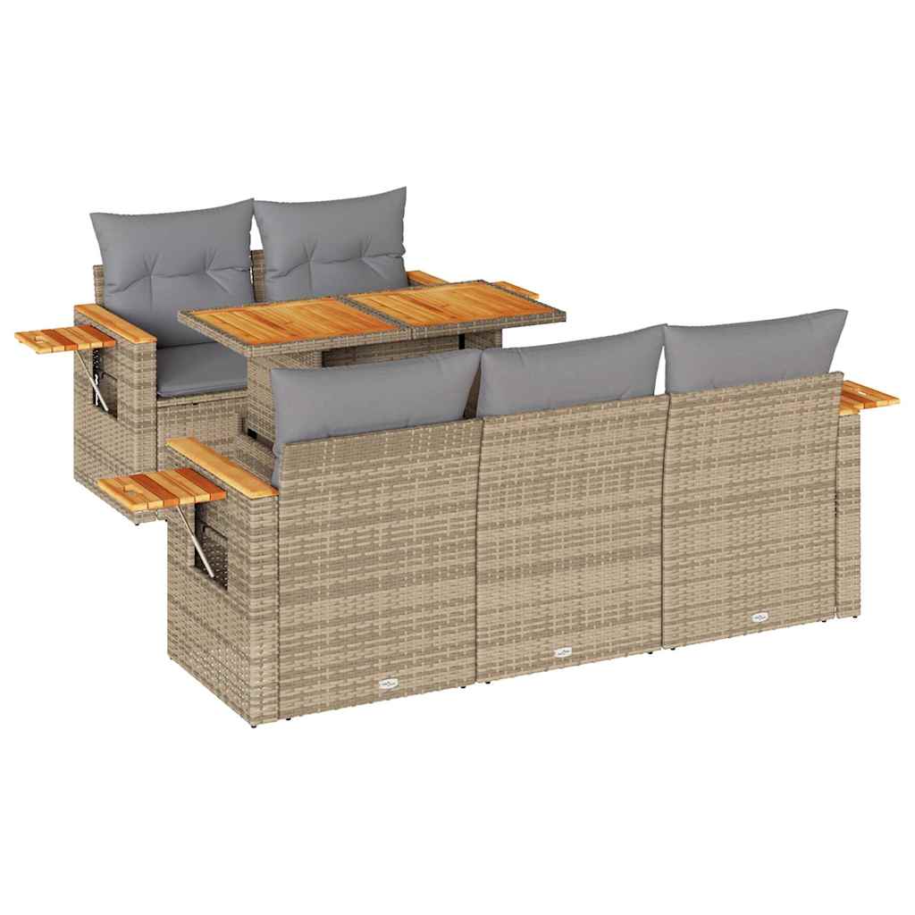 vidaXL Set Divano da Giardino 6 pz con Cuscini Beige Polyrattan Acacia