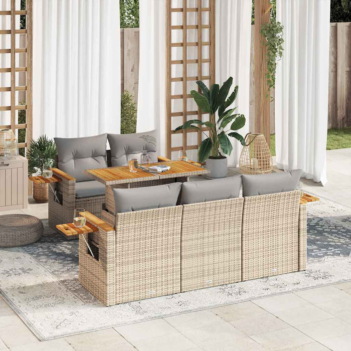 vidaXL Set Divano da Giardino 6 pz con Cuscini Beige Polyrattan Acacia