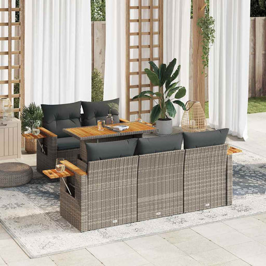 vidaXL Set Divano da Giardino 6pz con Cuscini Grigio Polyrattan Acacia