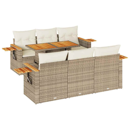 vidaXL Set Divani da Giardino 7 pz con Cuscini Beige Polyrattan Acacia
