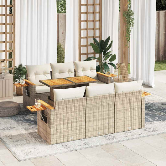 Set Divani da Giardino 7 pz con Cuscini Beige Polyrattan Acacia 3327558