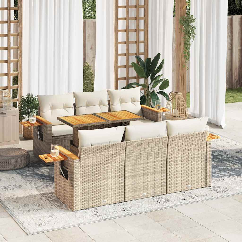 vidaXL Set Divani da Giardino 7 pz con Cuscini Beige Polyrattan Acacia