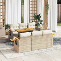 vidaXL Set Divani da Giardino 7 pz con Cuscini Beige Polyrattan Acacia