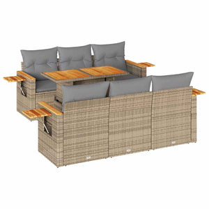 vidaXL Set Divani da Giardino 7 pz con Cuscini Beige Polyrattan Acacia