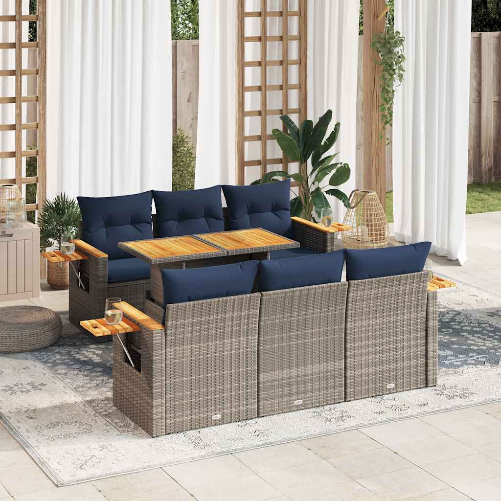 Set Divani da Giardino 7 pz con Cuscini Grigio in Polyrattan