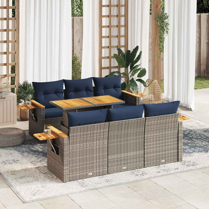 Set Divani da Giardino 7 pz con Cuscini Grigio in Polyrattan