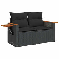 Set Divani da Giardino con Cuscini 7pz Nero Polyrattan Acacia