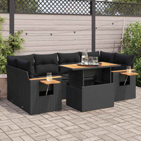 Set Divani da Giardino con Cuscini 7pz Nero Polyrattan Acacia
