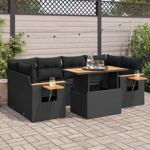Set Divani da Giardino con Cuscini 7pz Nero Polyrattan Acacia