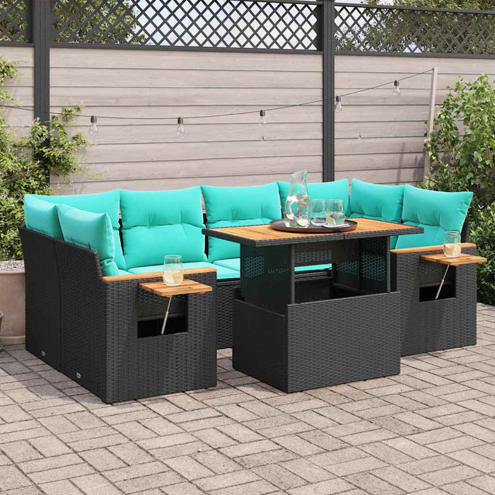 Set Divani da Giardino con Cuscini 7pz Nero Polyrattan 3327564