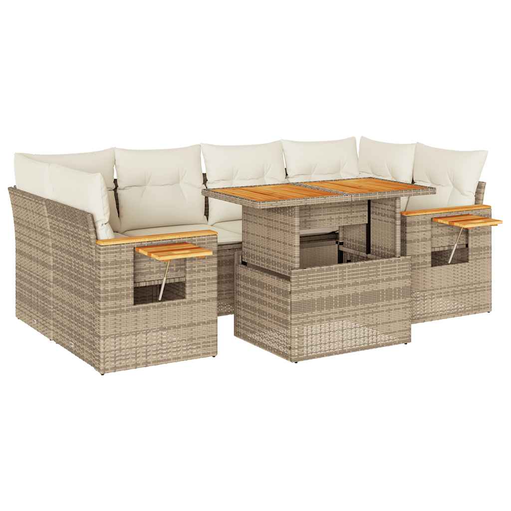 vidaXL Set Divani da Giardino 7 pz con Cuscini Beige Polyrattan Acacia