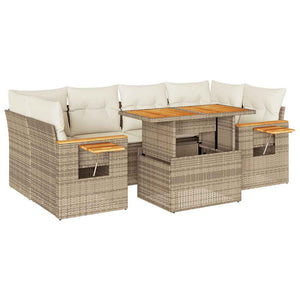 vidaXL Set Divani da Giardino 7 pz con Cuscini Beige Polyrattan Acacia