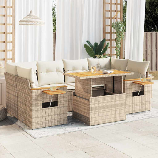 vidaXL Set Divani da Giardino 7 pz con Cuscini Beige Polyrattan Acacia