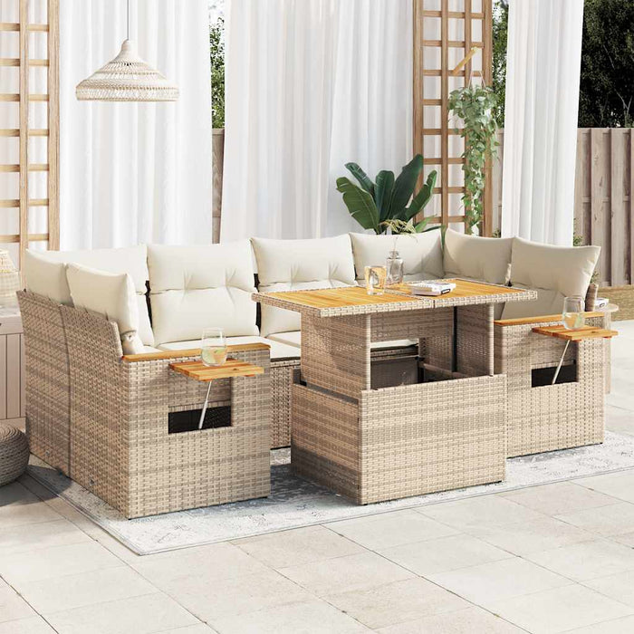vidaXL Set Divani da Giardino 7 pz con Cuscini Beige Polyrattan Acacia