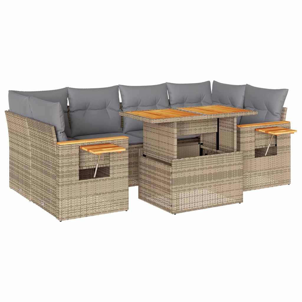 vidaXL Set Divani da Giardino 7 pz con Cuscini Beige Polyrattan Acacia