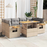 vidaXL Set Divani da Giardino 7 pz con Cuscini Beige Polyrattan Acacia