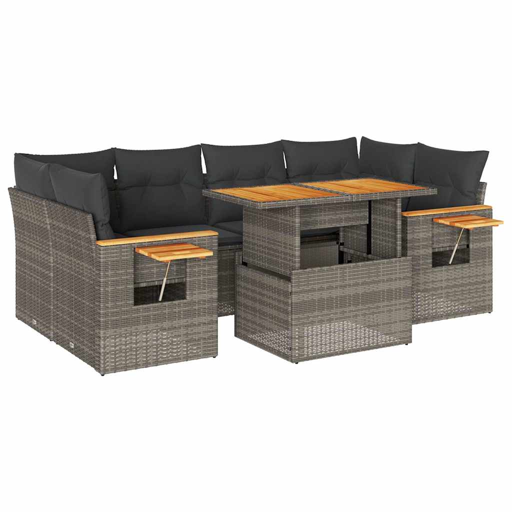 vidaXL Set Divani da Giardino 7pz con Cuscini Grigio Polyrattan Acacia