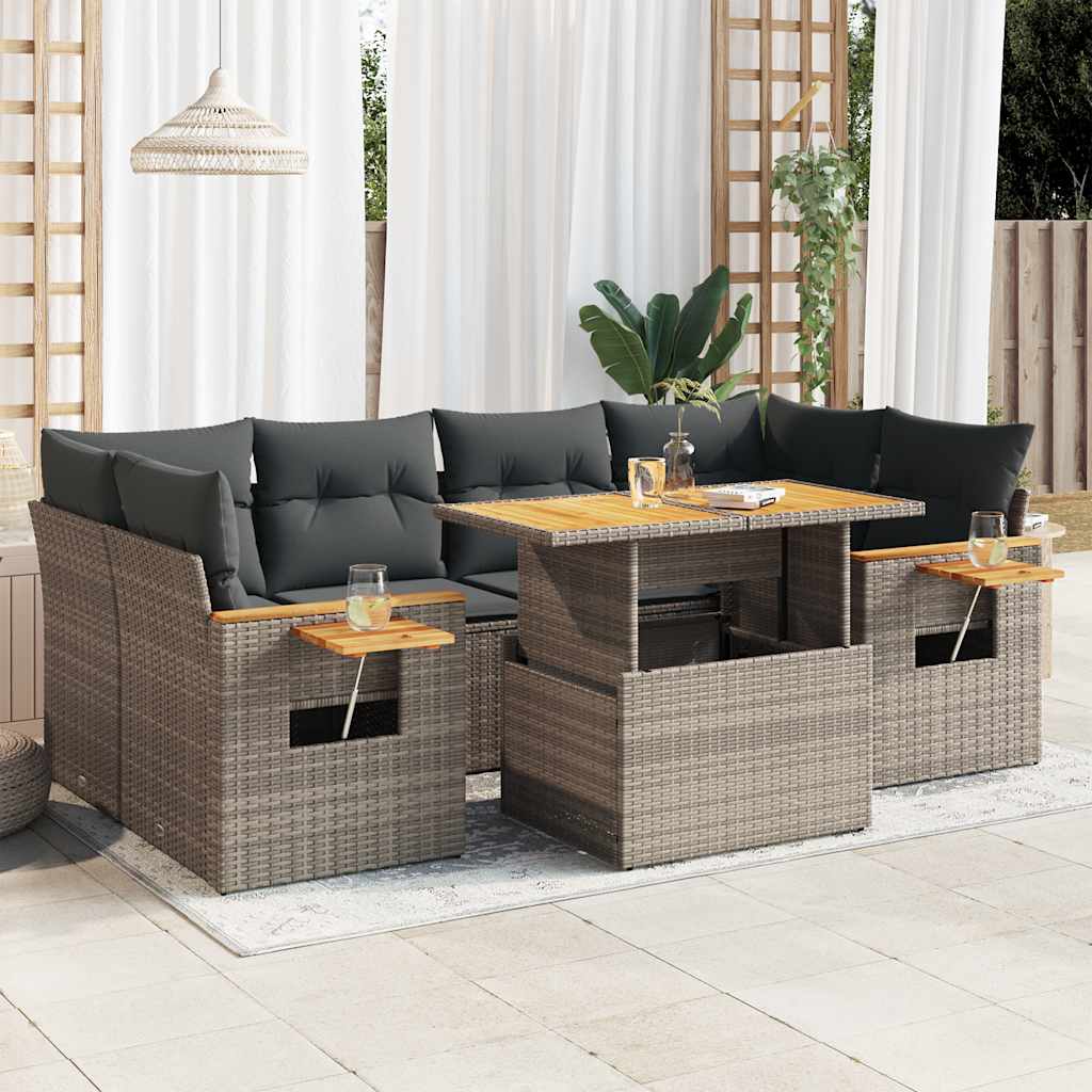 vidaXL Set Divani da Giardino 7pz con Cuscini Grigio Polyrattan Acacia